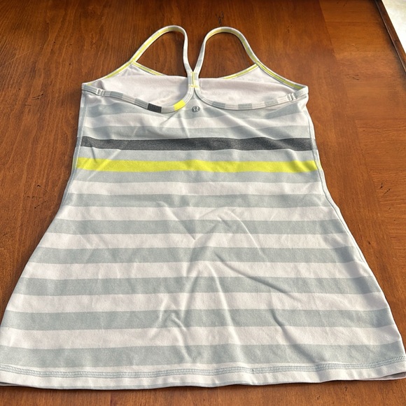 Lululemon-power Y tank to built in bra -size 6-neon white Heather stripe. - Picture 2 of 6